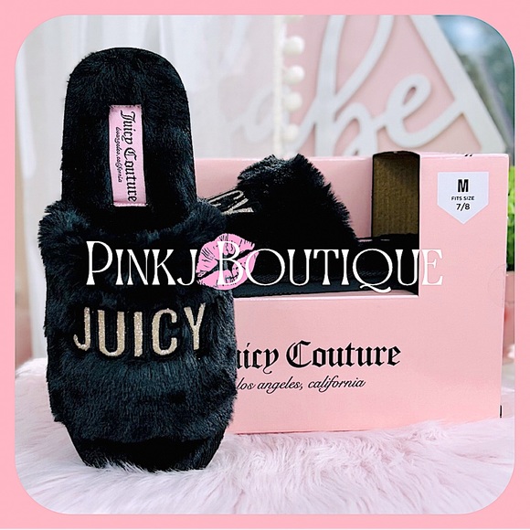 💗{Juicy Couture} Beautiful Faux Fur {Eldoris Classic} Embroidered Glam Slippers - Picture 5 of 6